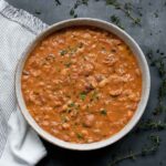 Overhead view of a bowl of 15 Bean Soup.