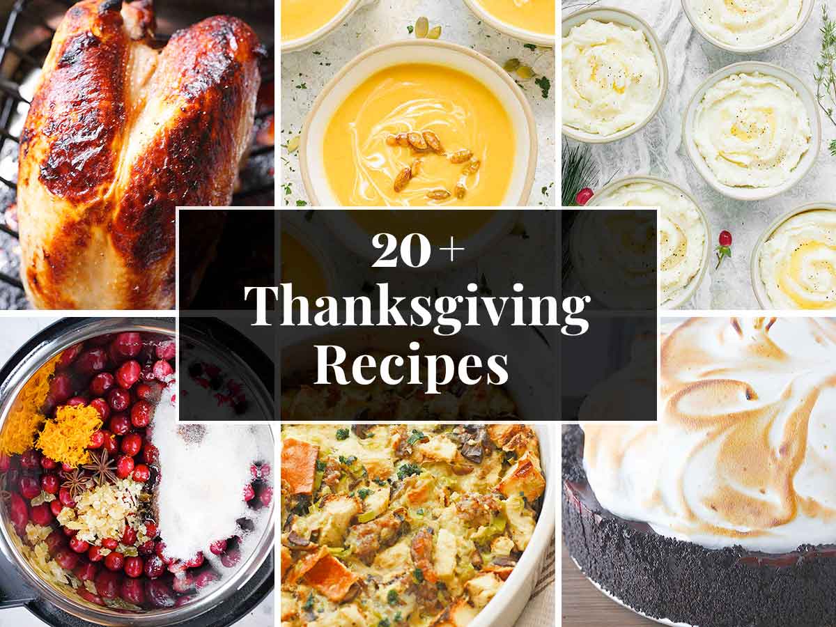 Collage of Thanksgiving recipes photos.