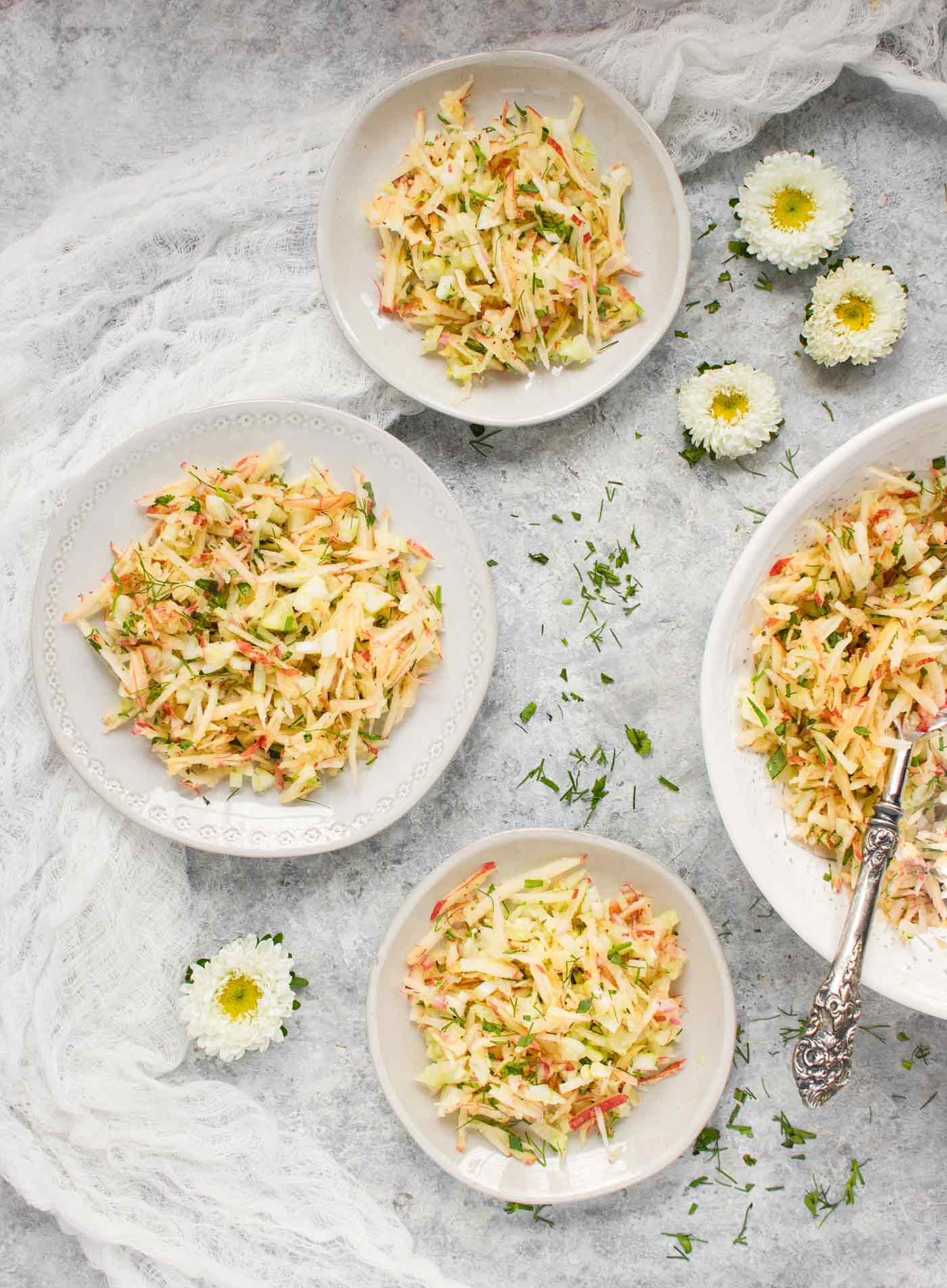 Three plates of Apple Fennel Slaw