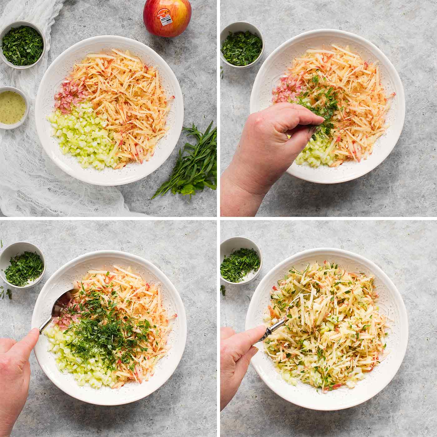 Steps to assemble Apple Fennel Slaw