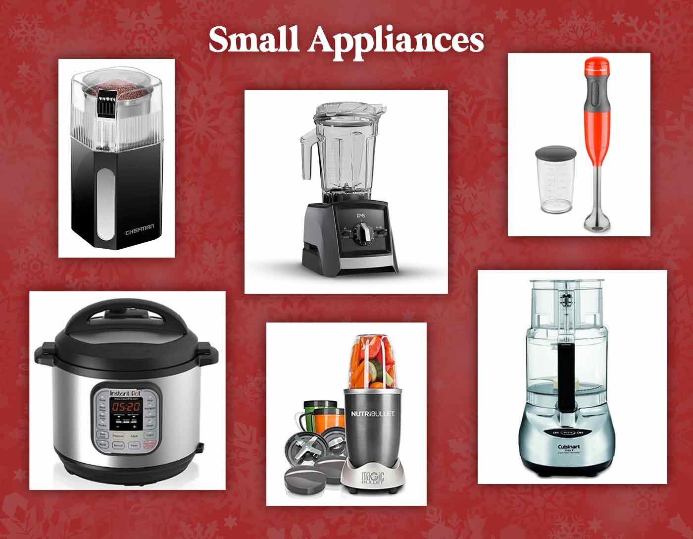 A collage of small appliances useful for soup chefs.