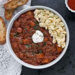 Austrian Hungarian Goulash in a white bowl.