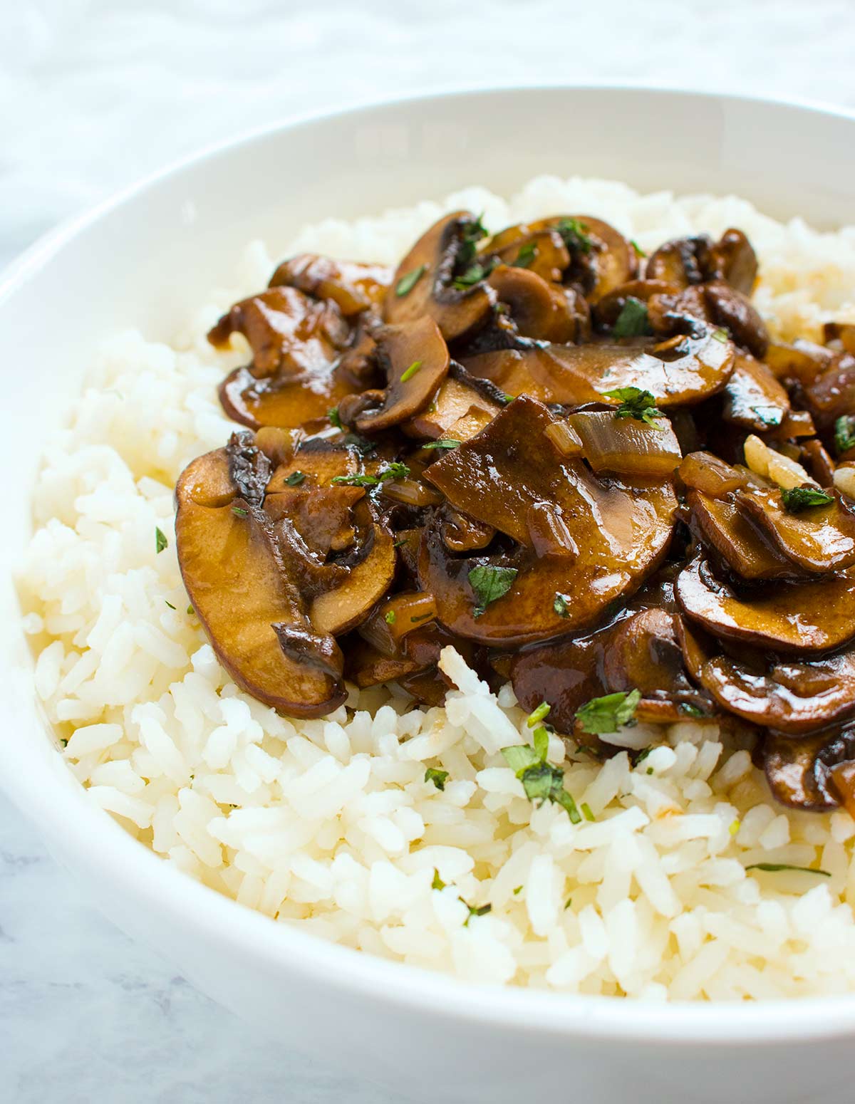 Balsamic Mushrooms with Tarragon Rice from SoupAddict.com