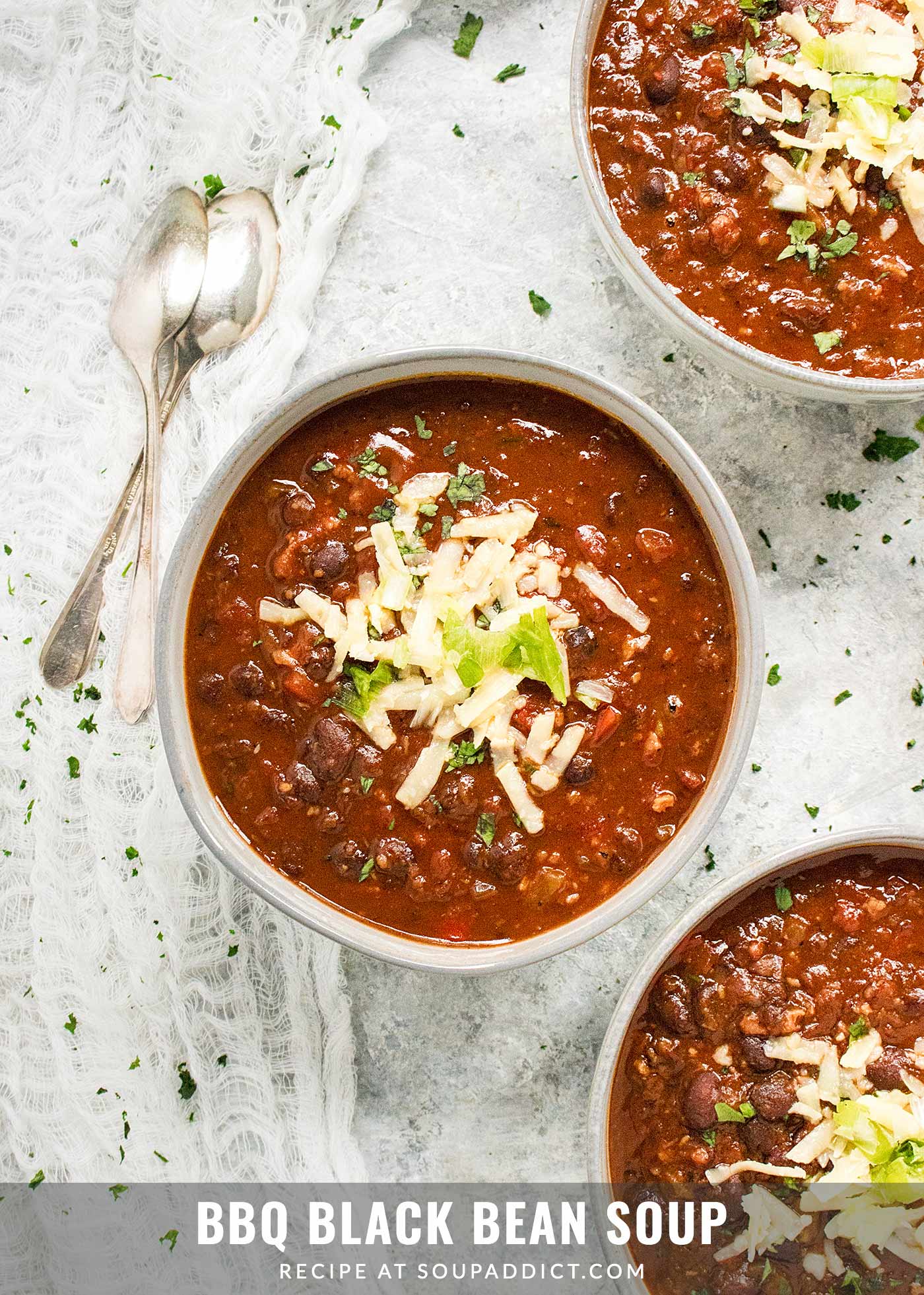 Pinnable image for BBQ Black Bean Soup