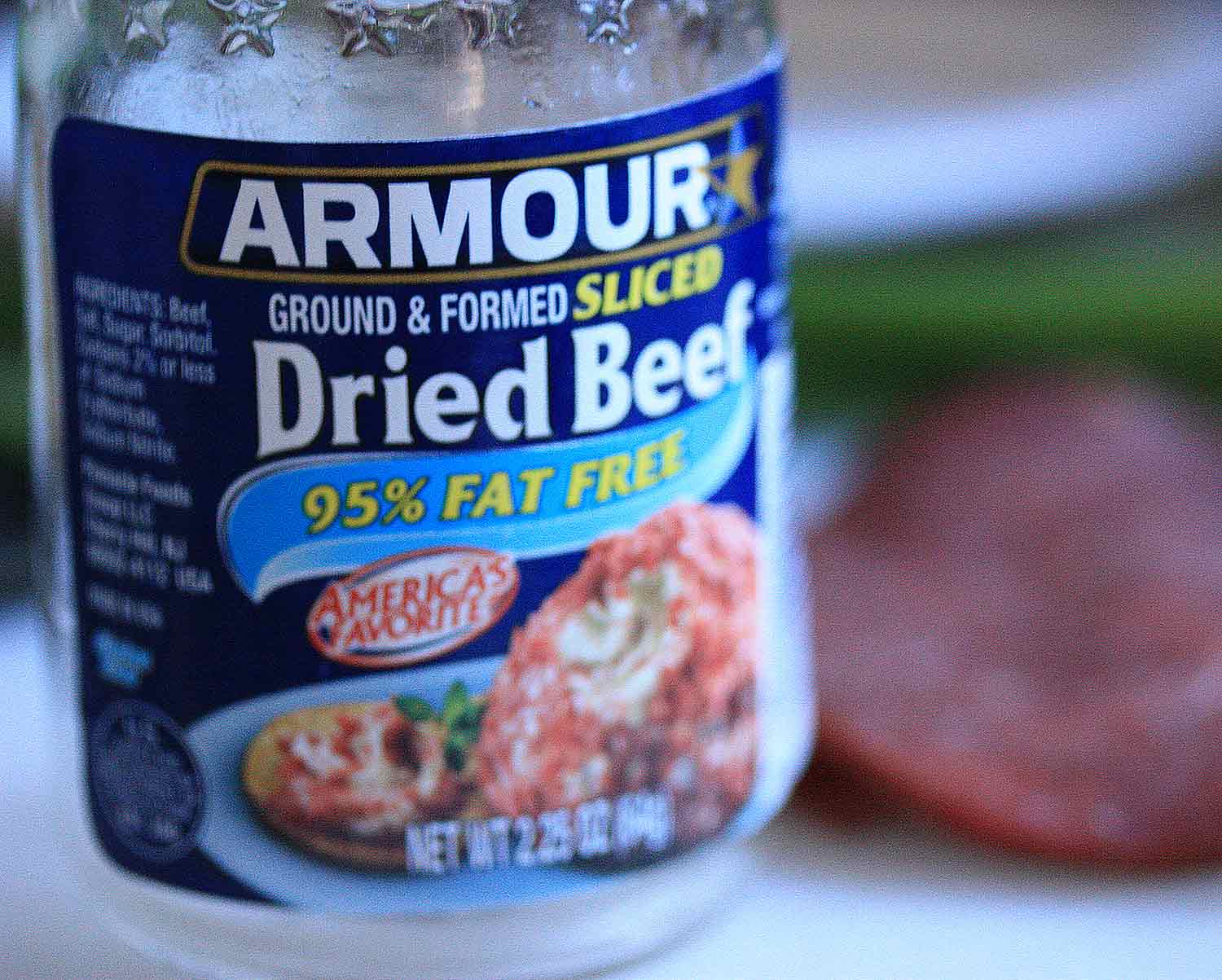Close up of the retail jar of dried beef.