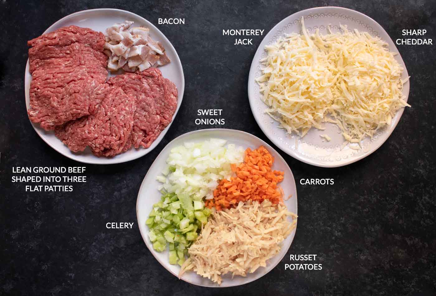 Photo showing the soup ingredients that need prep before starting to cook.