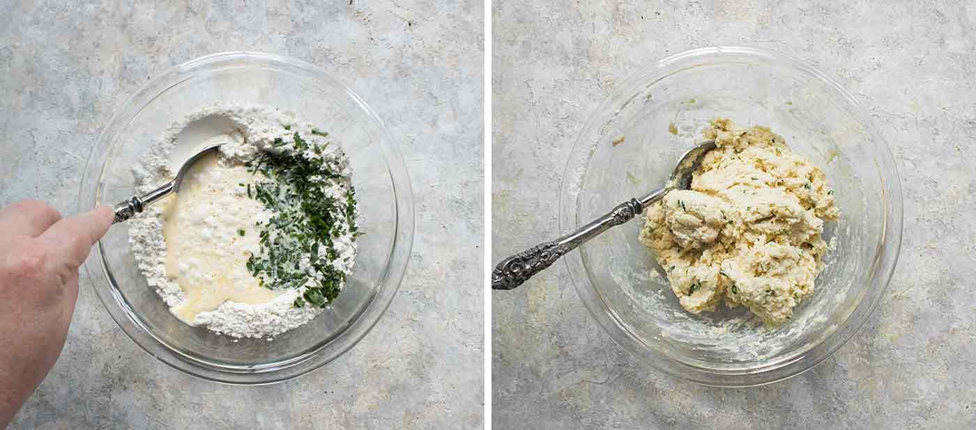 Stir the dumpling ingredients together in a bowl.