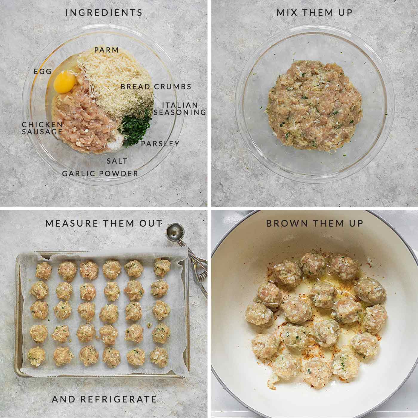 Steps for preparing the chicken sausage meatballs