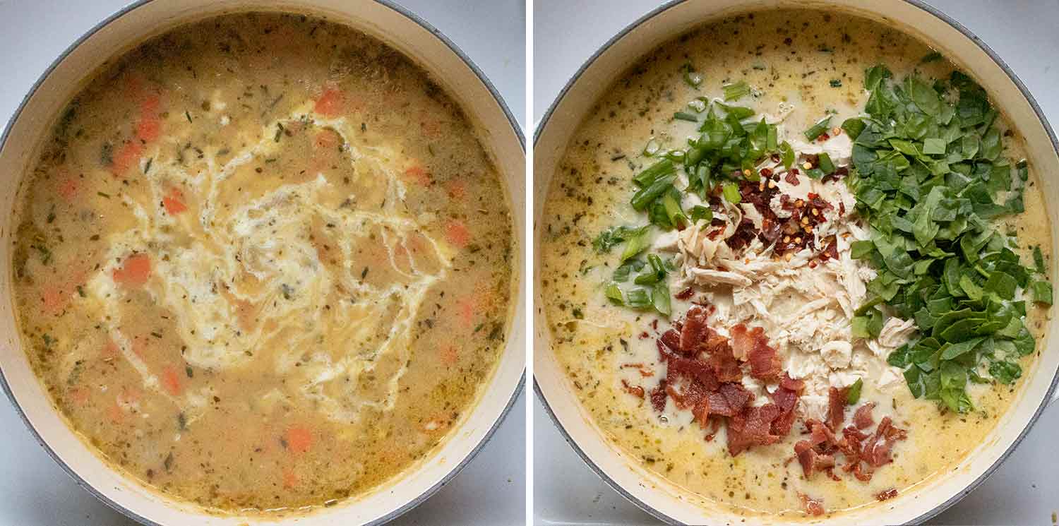 Adding the final touches to Chicken Potato Soup.