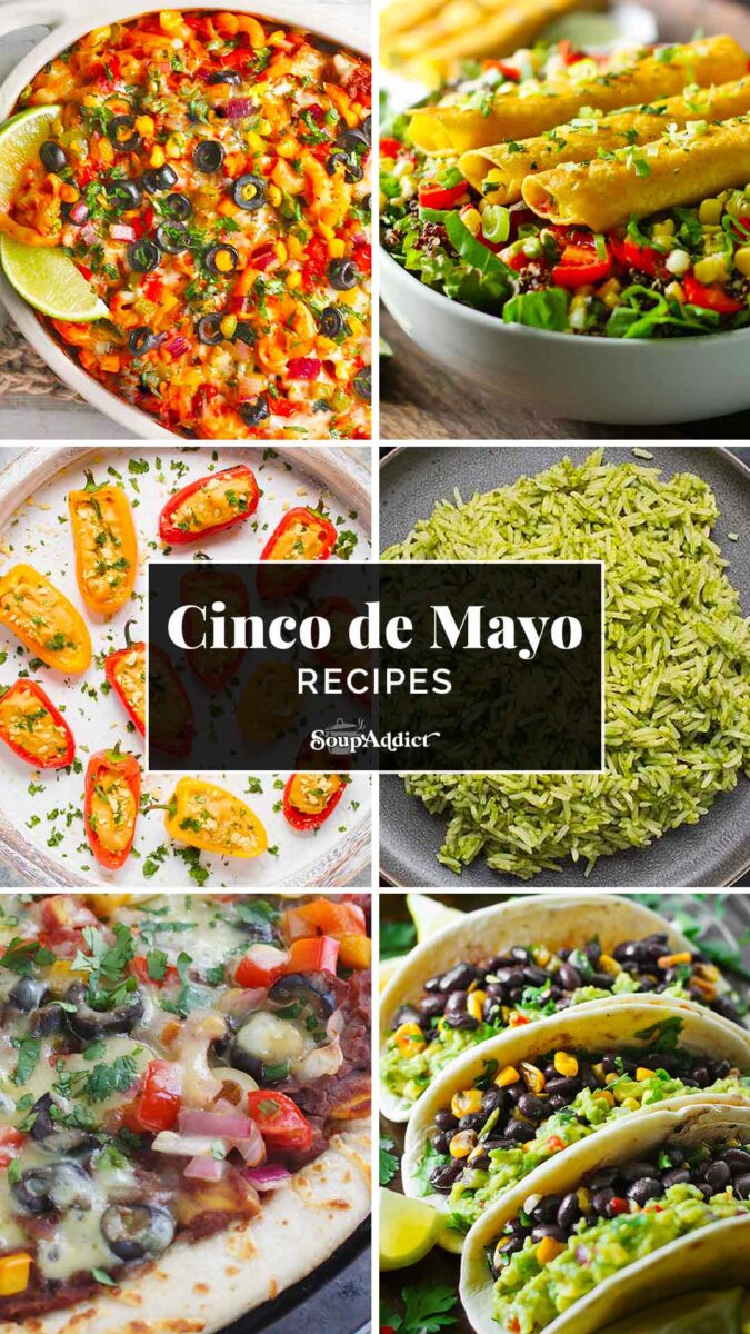 A Pinterest pin image featuring a collage of Cinco de Mayo recipes.