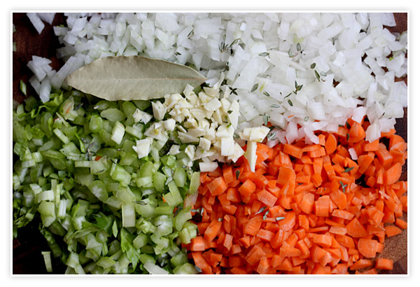Chopped onions, celery, and carrots