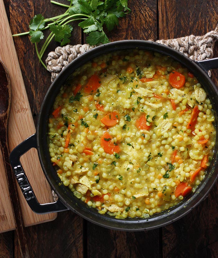 A pot of Cold Fighting Couscous Chicken Soup