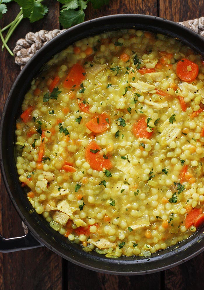 A pot of Cold Fighting Couscous Chicken Soup