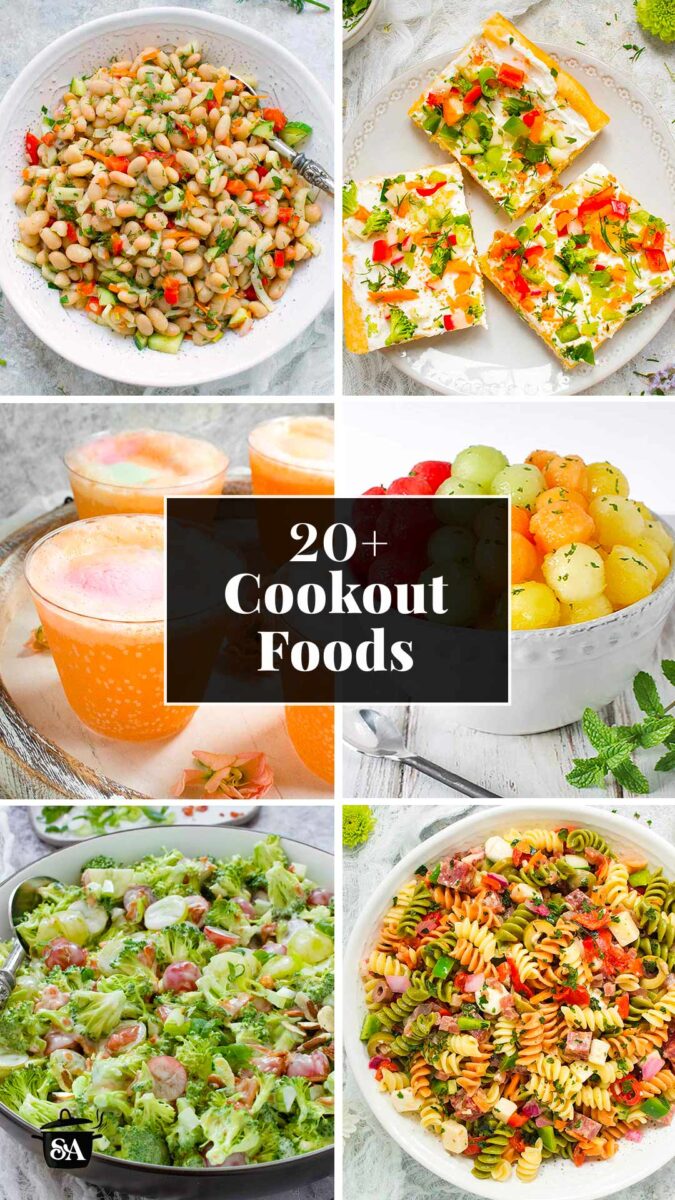 Pinterest pin image with a collage of photos for the Cookout Foods round-up post.