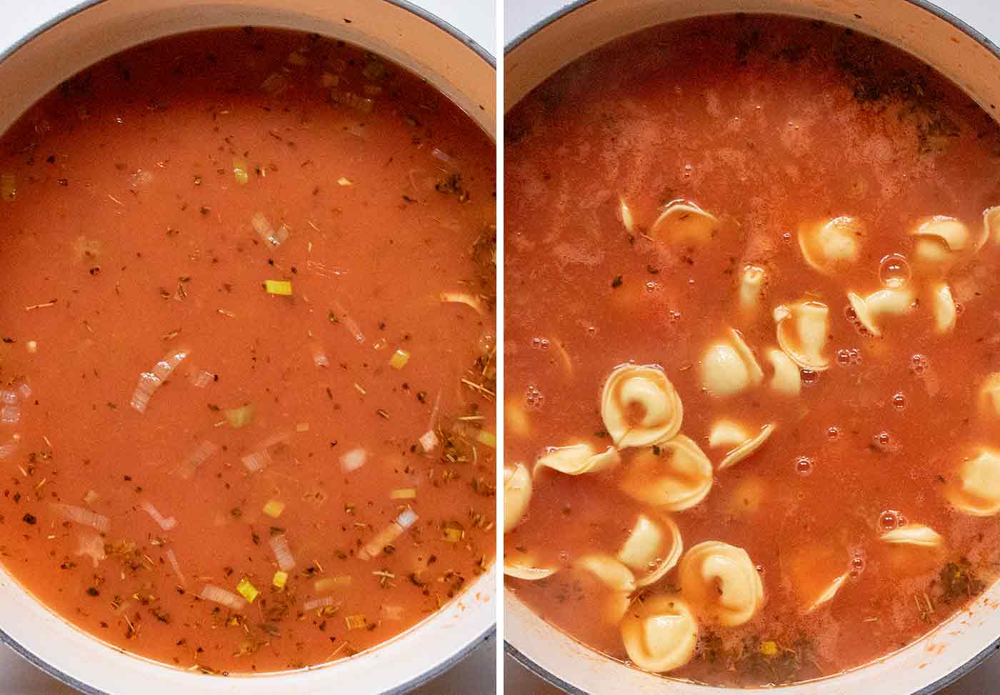 Step 2 for making the tortellini soup.