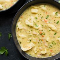 Creamy white bean tortellini soup.