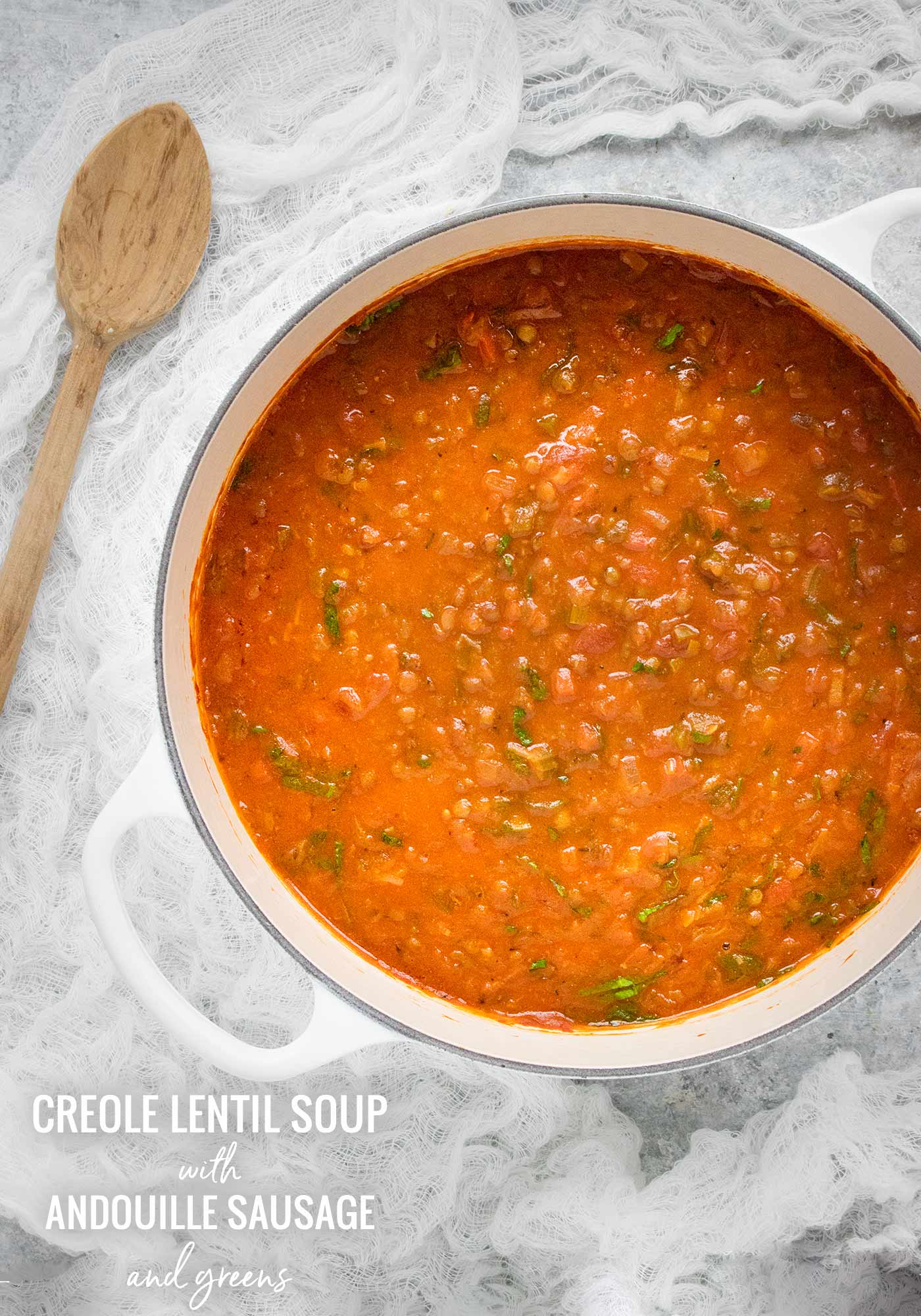Creole Lentil Soup with Andouille Sausage - Recipe at SoupAddict.com