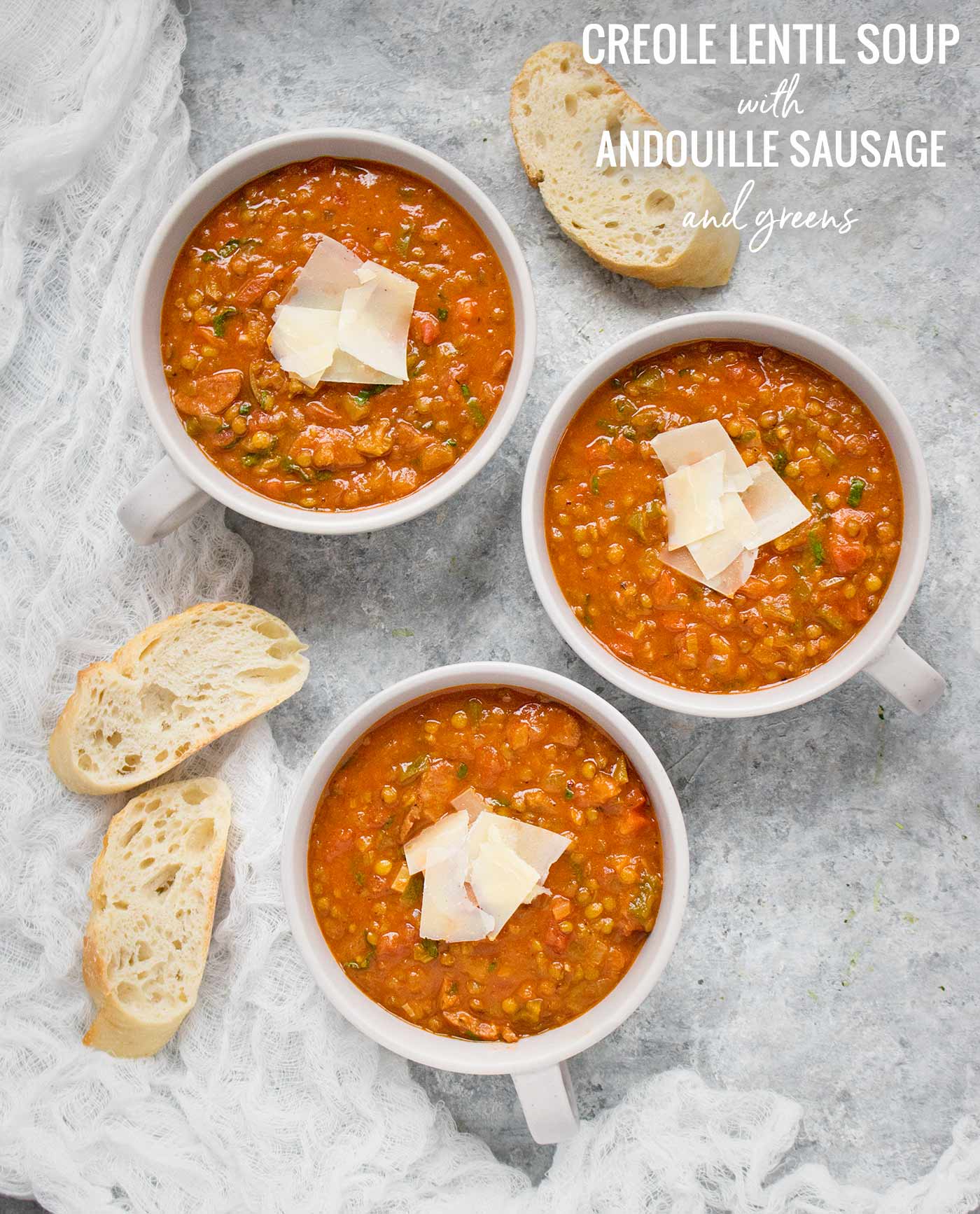Creole Lentil Soup with Andouille Sausage - Recipe at SoupAddict.com