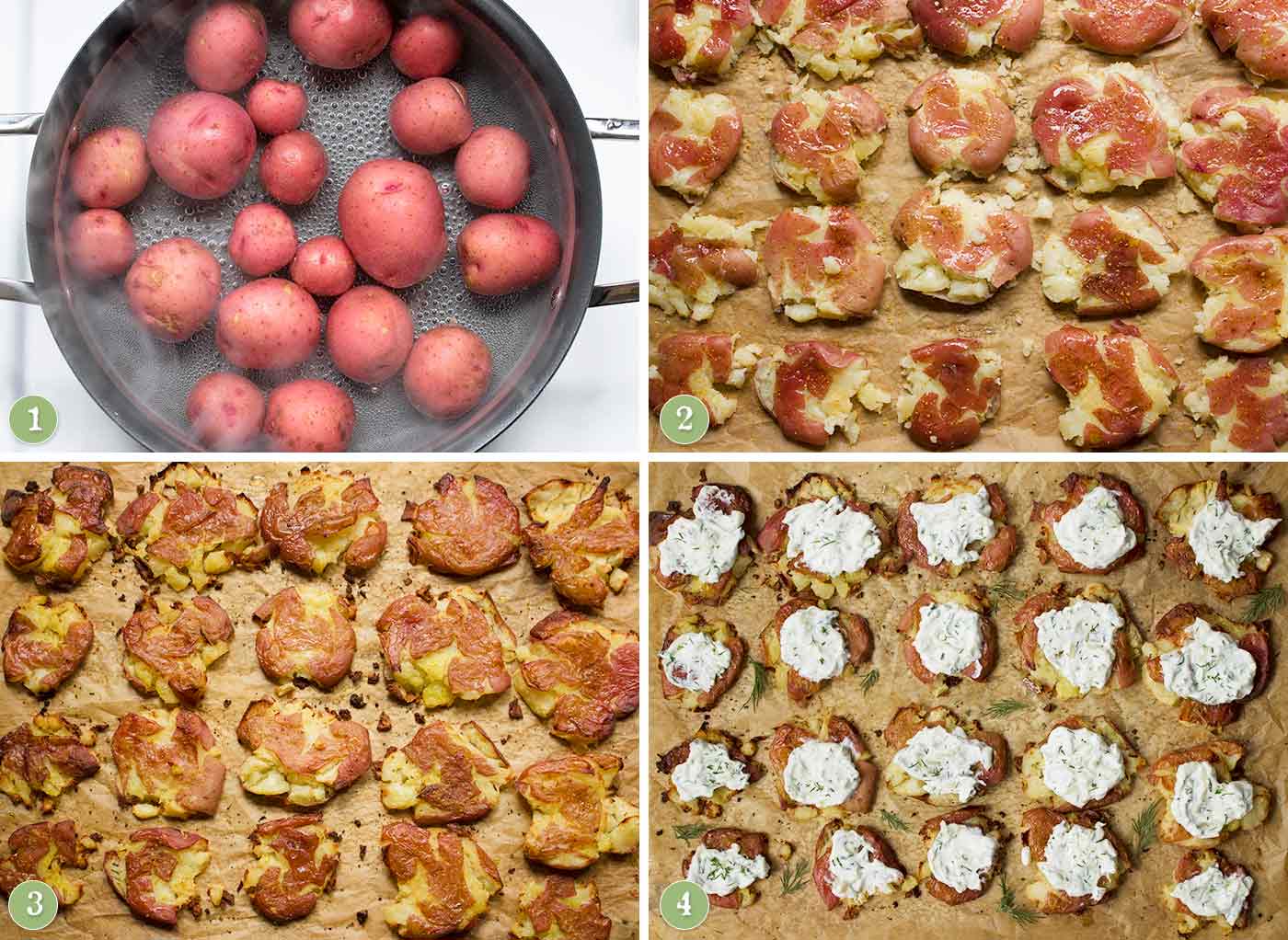 Steps for making crispy, smashed potatoes