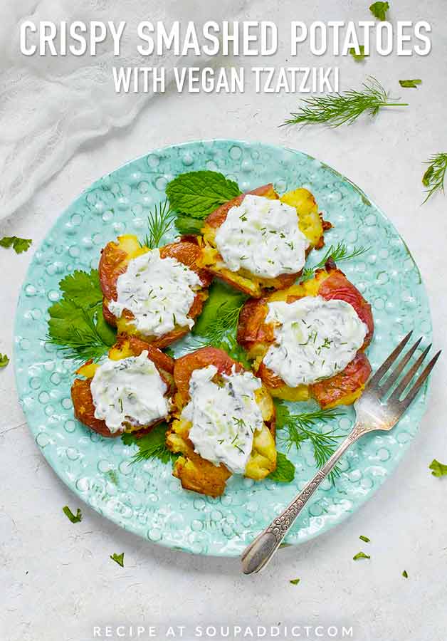 A plate of crispy smashed potatoes