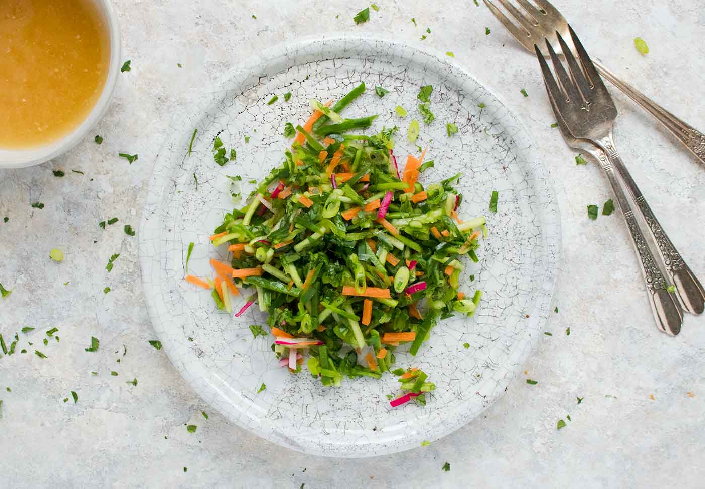 Cucumber slaw on a plate.