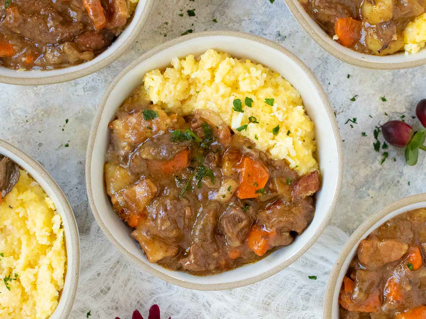 Dijon Beef Stew with Cheesy Grits