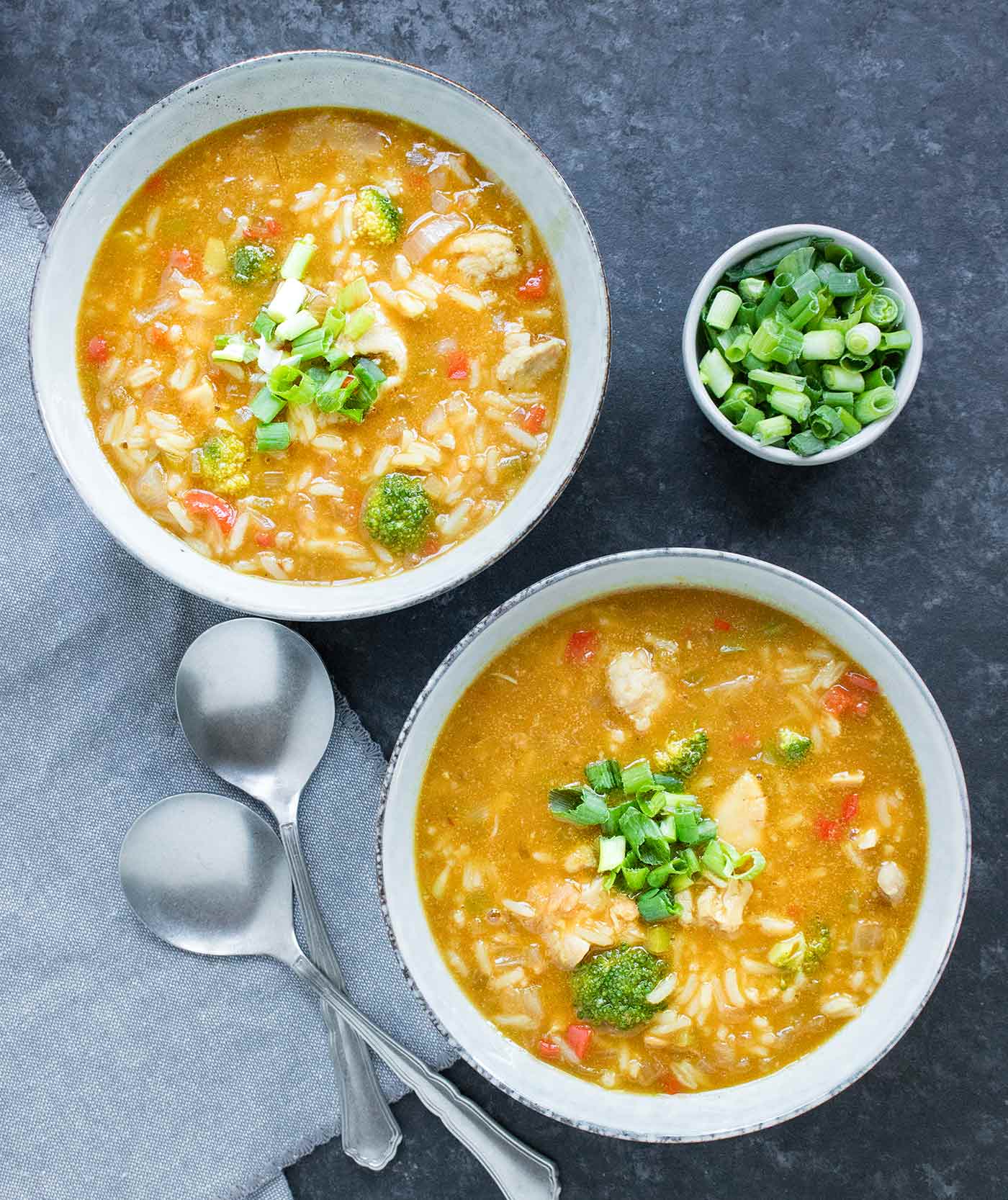 Two bowls of General Tso's Chicken Soup