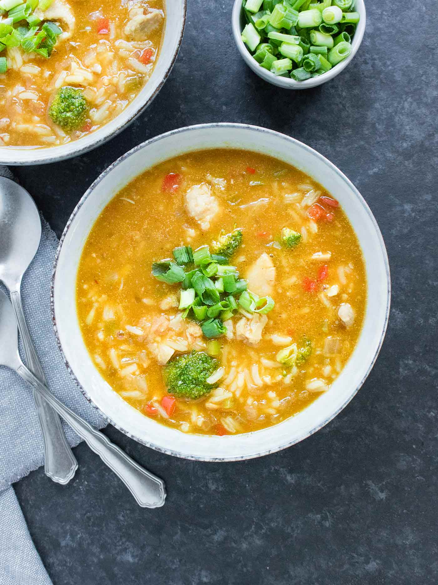 Close-up of General Tso's Chicken Soup