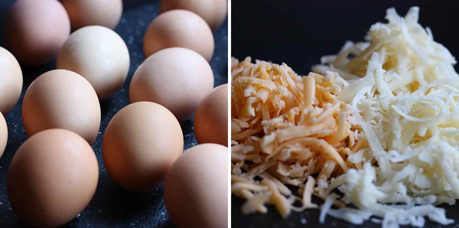 Eggs and cheese, ingredients for Gougeres.