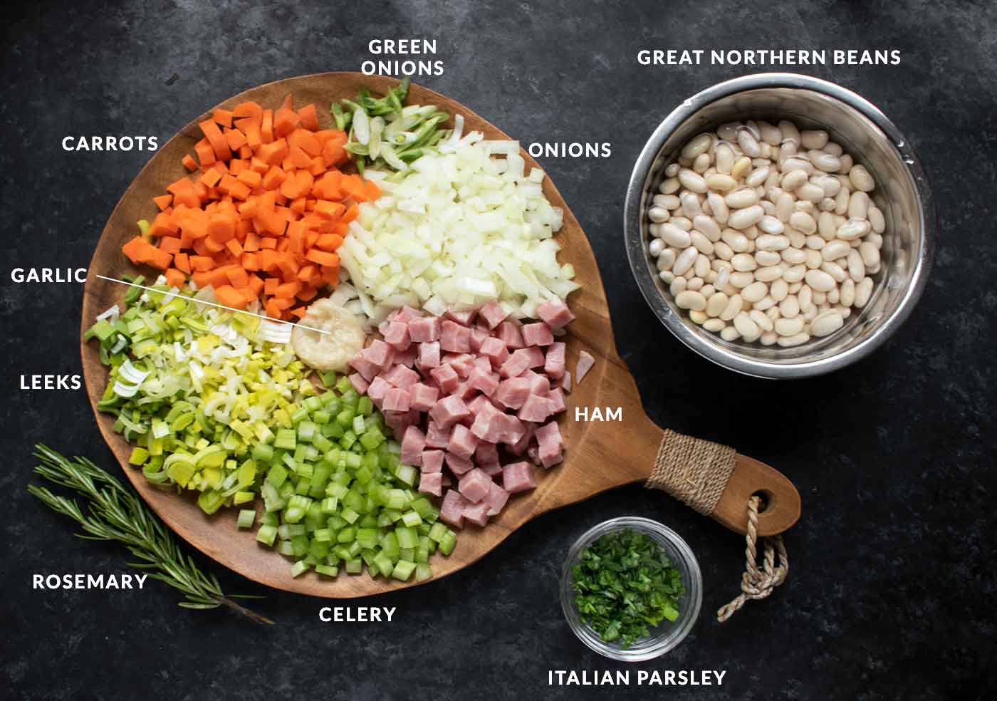 Soup ingredients prepped and ready to go.