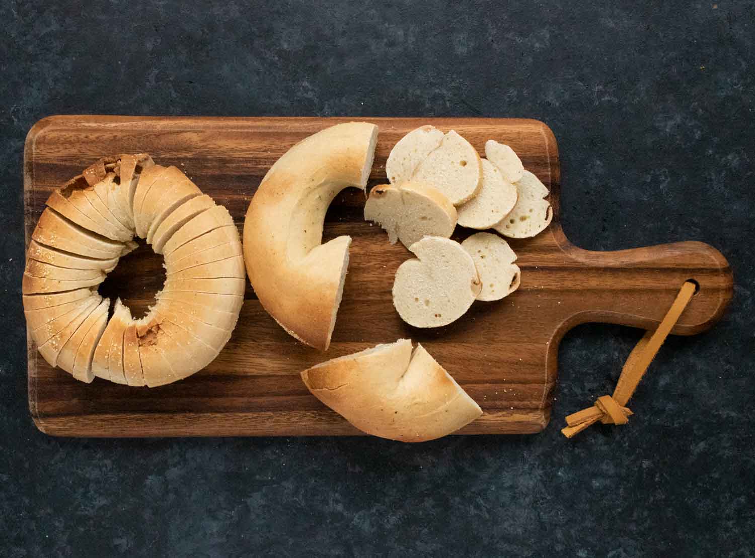 Slice the bagels into thin rounds to make the chips.