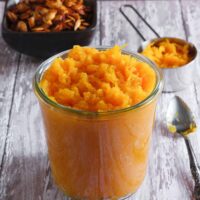 Homemade pumpkin puree in a jar