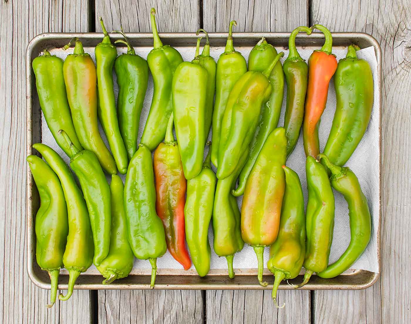 A tray of Hatch chiles