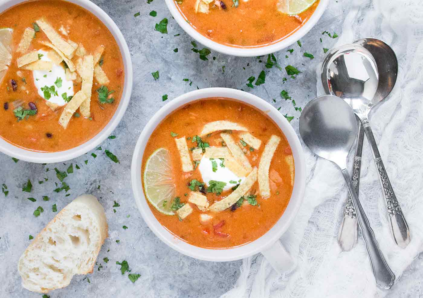 Instant Pot Chicken Tortilla Soup ready to serve