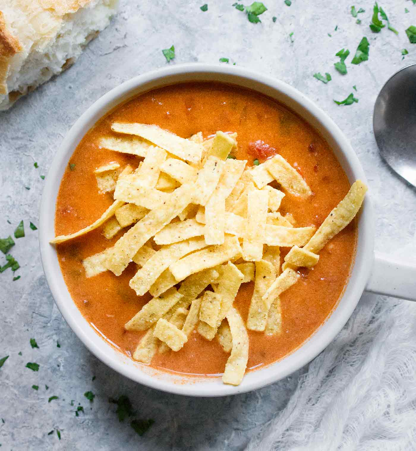 Chicken Tortilla Soup with lots of tortillas