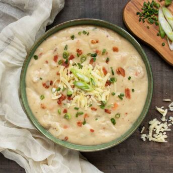 Irish Potato Soup in a green bowl.