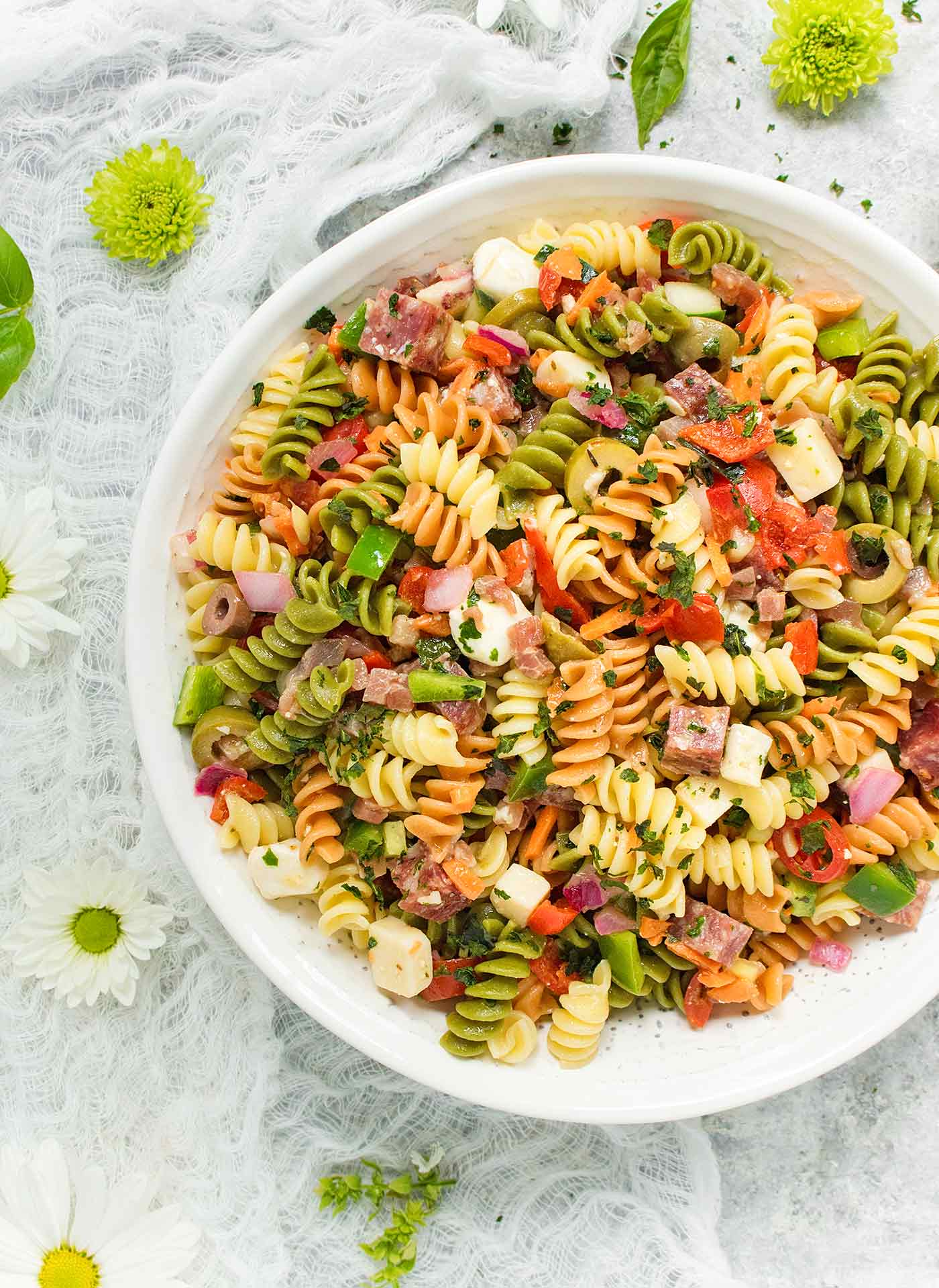 Italian Pasta Salad in a large white bowl