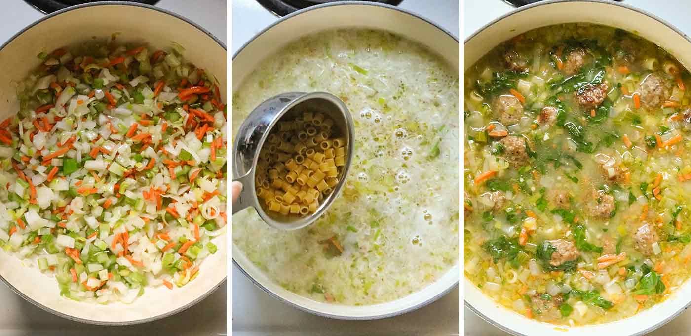 Visual collage of steps for making the soup.