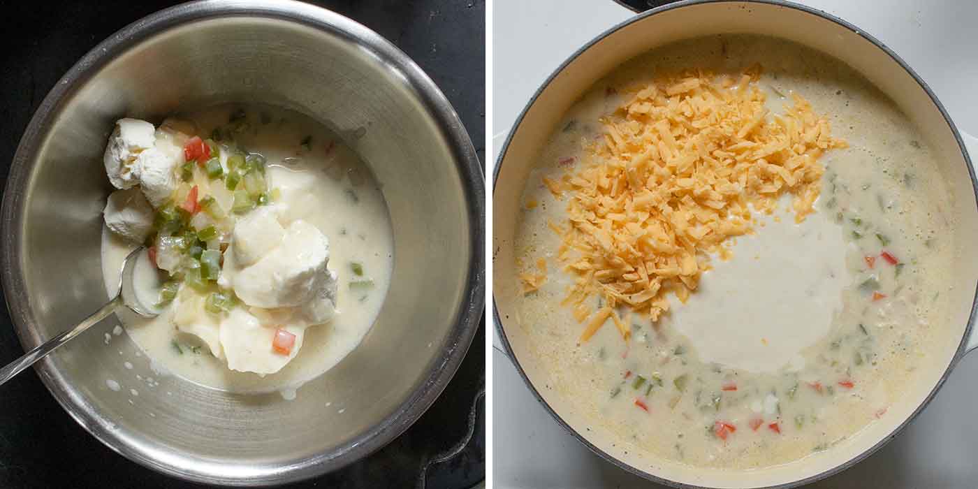 Tempering the cream cheese before adding to the soup.