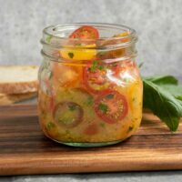 Marinated Cherry Tomatoes in a jar.