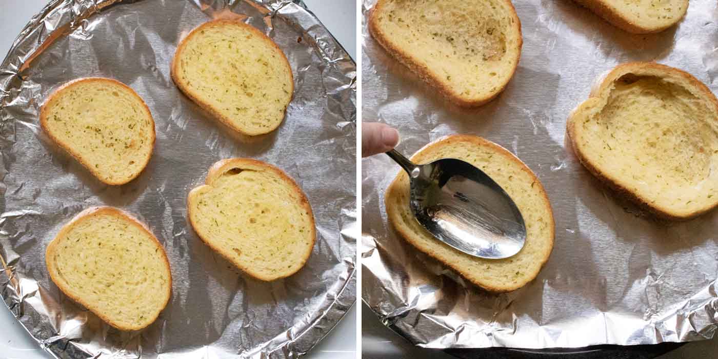 Baking and prepping the Texas Toast for the meatballs.
