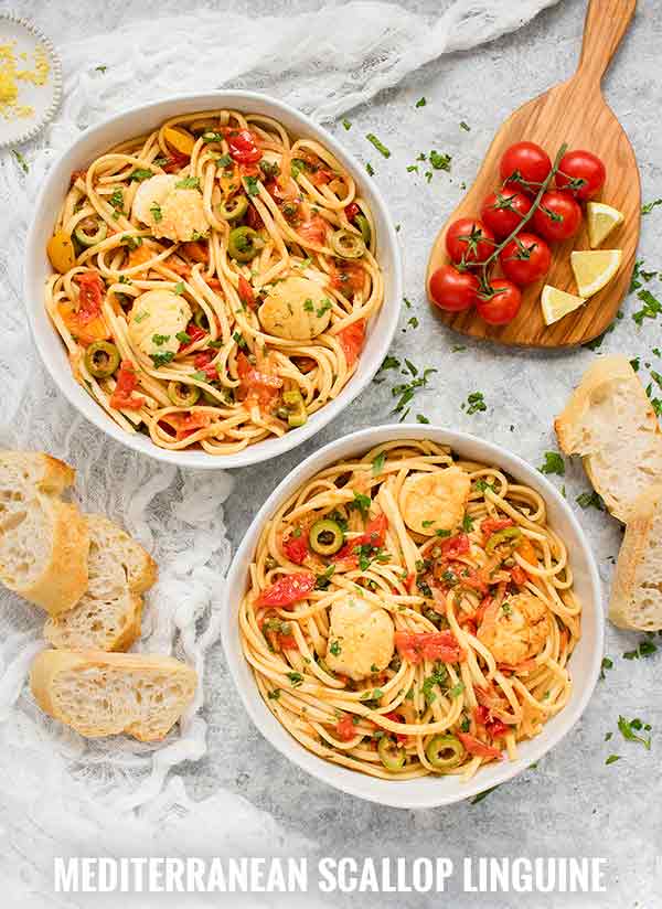 Mediterranean Scallop Linguine - Recipe at SoupAddict.com