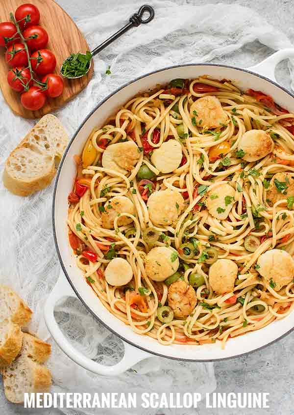 Mediterranean Scallop Linguine - Recipe at SoupAddict.com
