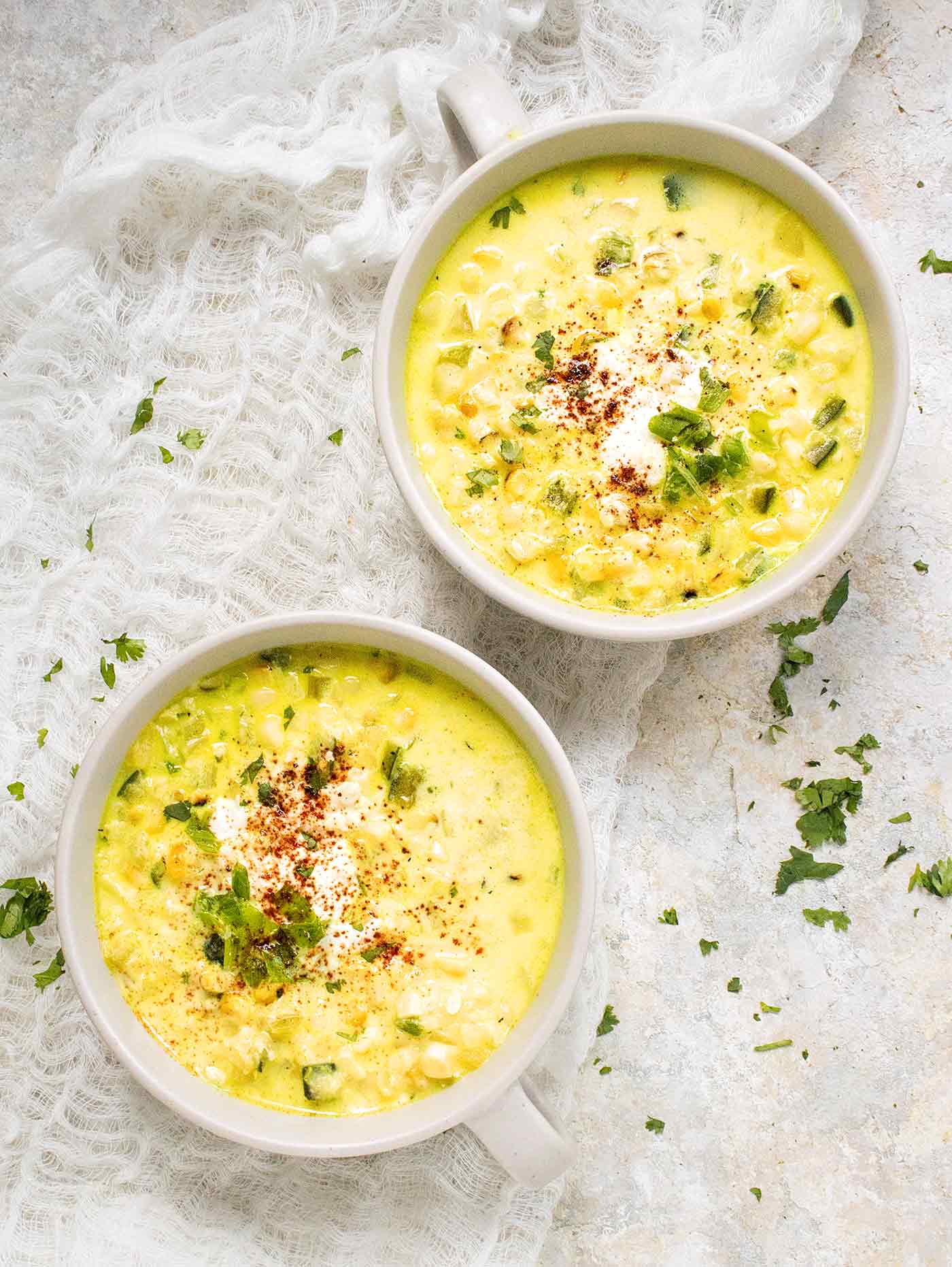Two bowls of Mexican Street Corn Soup