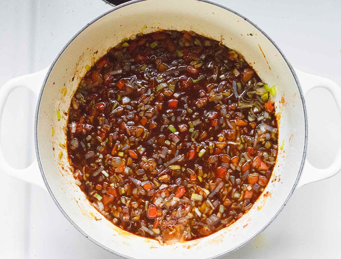 Simmering the sauce for Mongolian Beef Soup