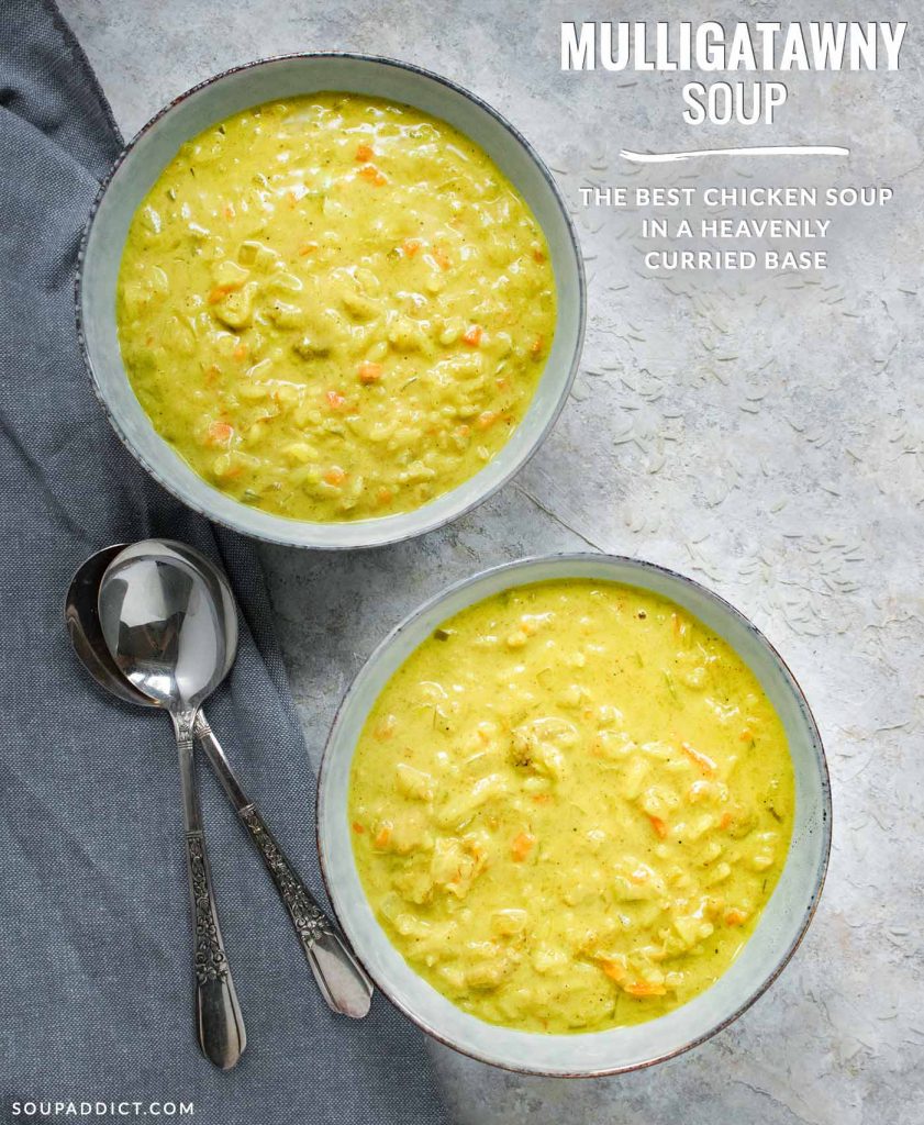 Pinterest pin image for Mulligatawny Soup recipe.