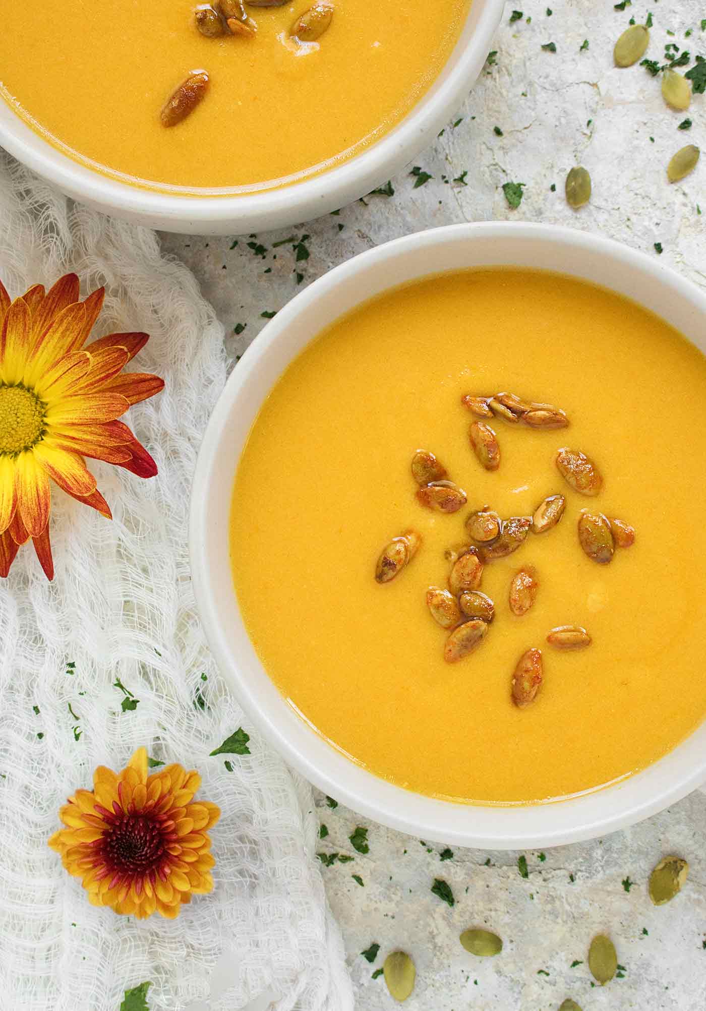 Close-up of a bowl of Autumn Squash Soup