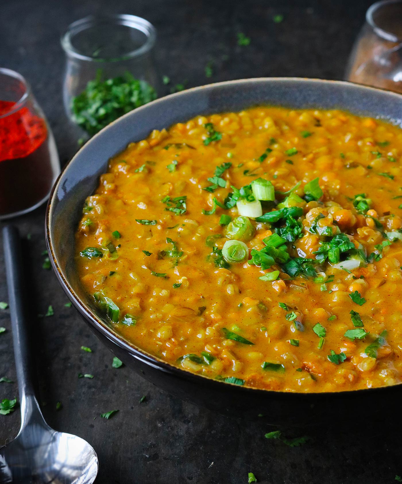 Red Lentil Masala Soup in a bowl