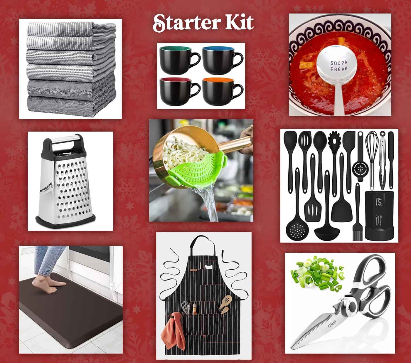 A collage of cook's starter kit images.