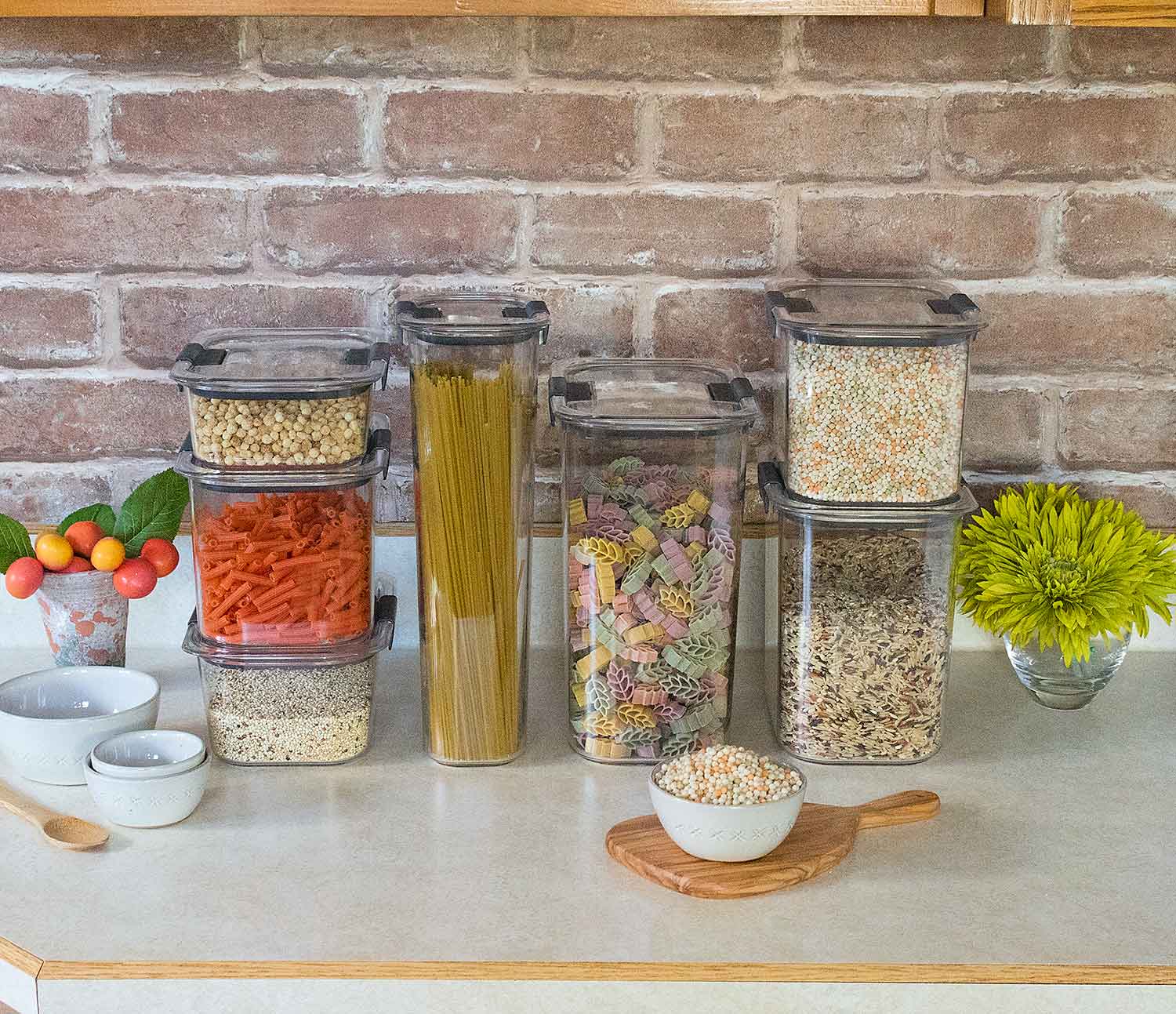 Pastas and grains for storage.